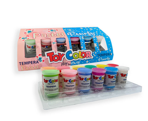 TOYCOLOR KIT 12 VASETTI TEMPERA PRONTA DA 25 ML PASTEL+PEARLY 0658