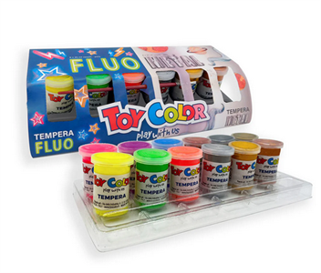 TOYCOLOR KIT 12 VASETTI TEMPERA PRONTA DA 25 ML FLUO+METAL  0652